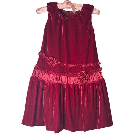 Isobella & Chloe Red Velvet Puffy Shoulder Sleeveless Girls 6X Dress - Picture 1 of 8